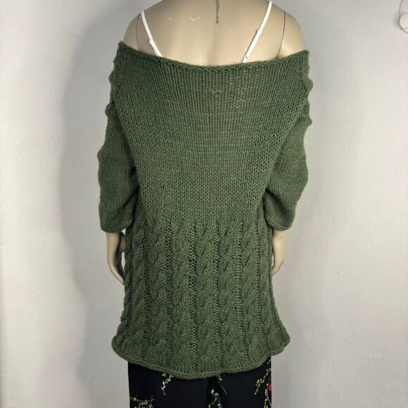 Green Cable Knit Caragain Fall 2-Buttons Fisherman Core Chucky Sweater - Picture 4 of 5